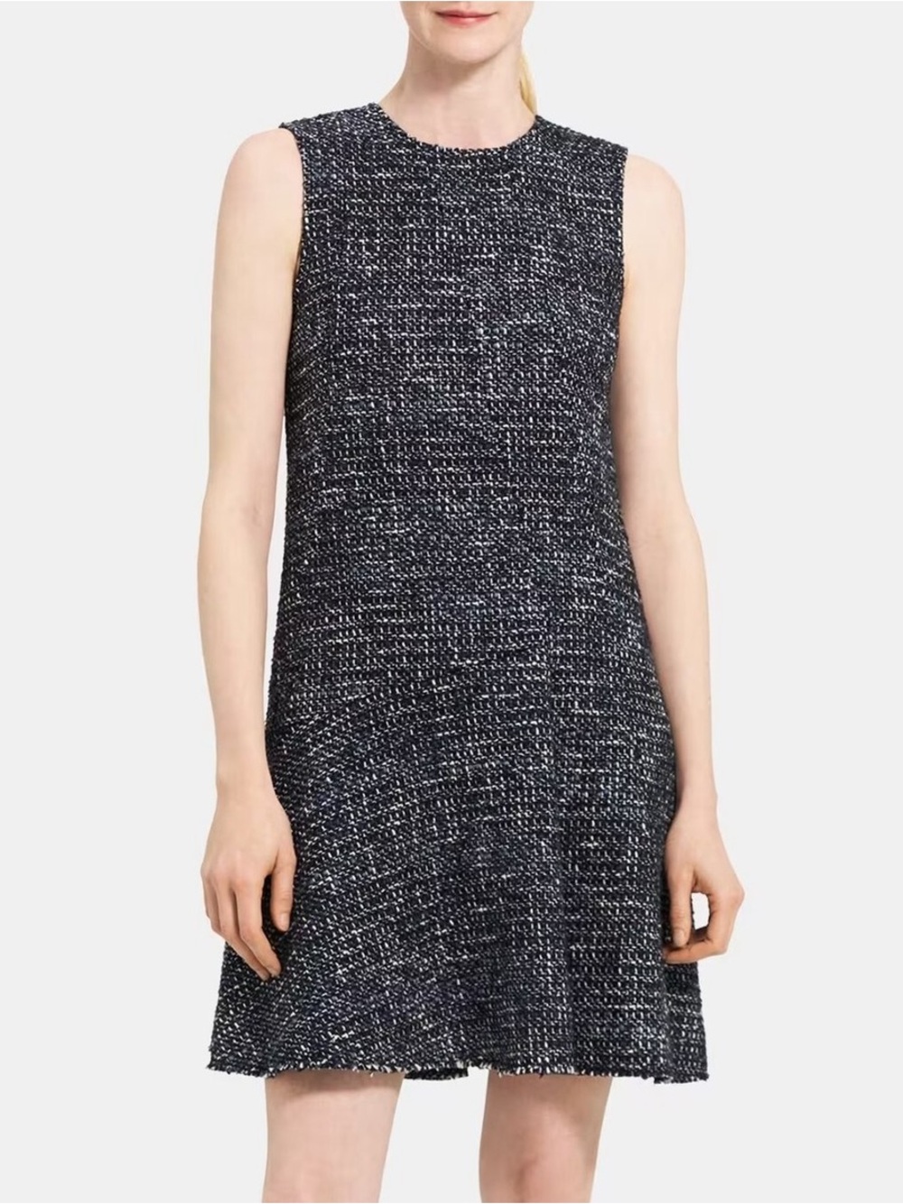 Theory Navy and White Tweed Sleeveless Shift Dress